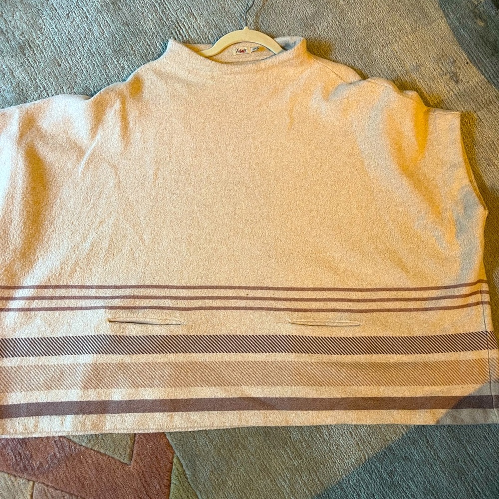 Faherty cotton blend poncho with pockets.